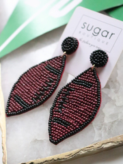 Classic Seed Bead Football Earring | Garnet + Black