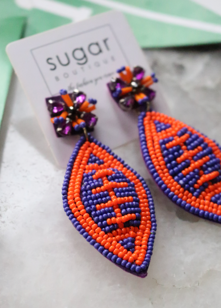 Extra Point Football Earring | Purple + Orange