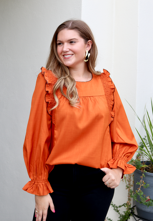 Pumpkin Spice Ruffle Top