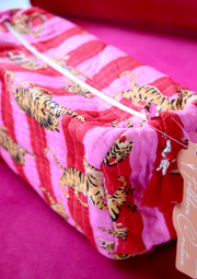 Quilted Cosmetic Bag | Red Pink Stripe Tigers