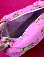 Quilted Cosmetic Bag | Bright Pink Tigers