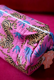 Quilted Cosmetic Bag | Pink & Blue Tigers