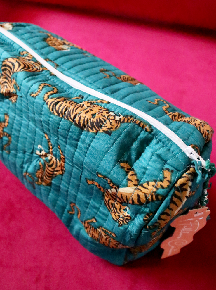 Quilted Cosmetic Bag | Teal Tiger