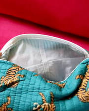 Quilted Cosmetic Bag | Teal Tiger