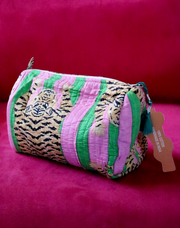 Quilted Cosmetic Bag | Pink Green Tiger