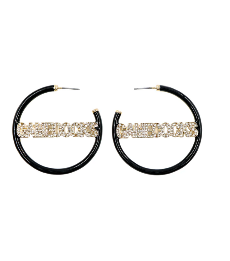 South Carolina GAMECOCKS Black Pavé Hoop Earrings