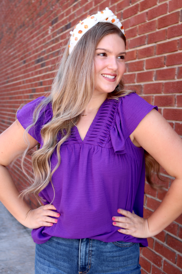 Emily Pleated Ruffle Top | Purple