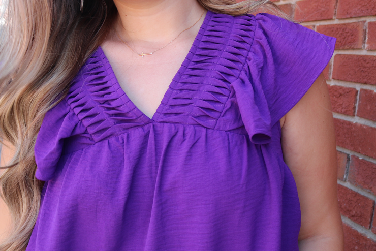 Emily Pleated Ruffle Top | Purple