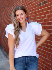 Harlow Ruffle Top | White - L, XL