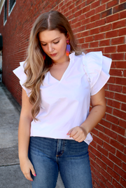 Harlow Ruffle Top | White - L, XL