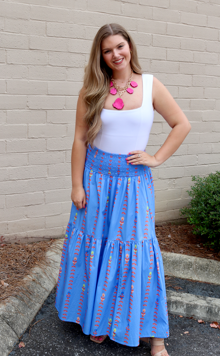 Floral Vine Maxi Skirt | Blue