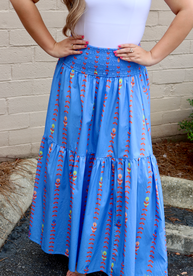 Floral Vine Maxi Skirt | Blue