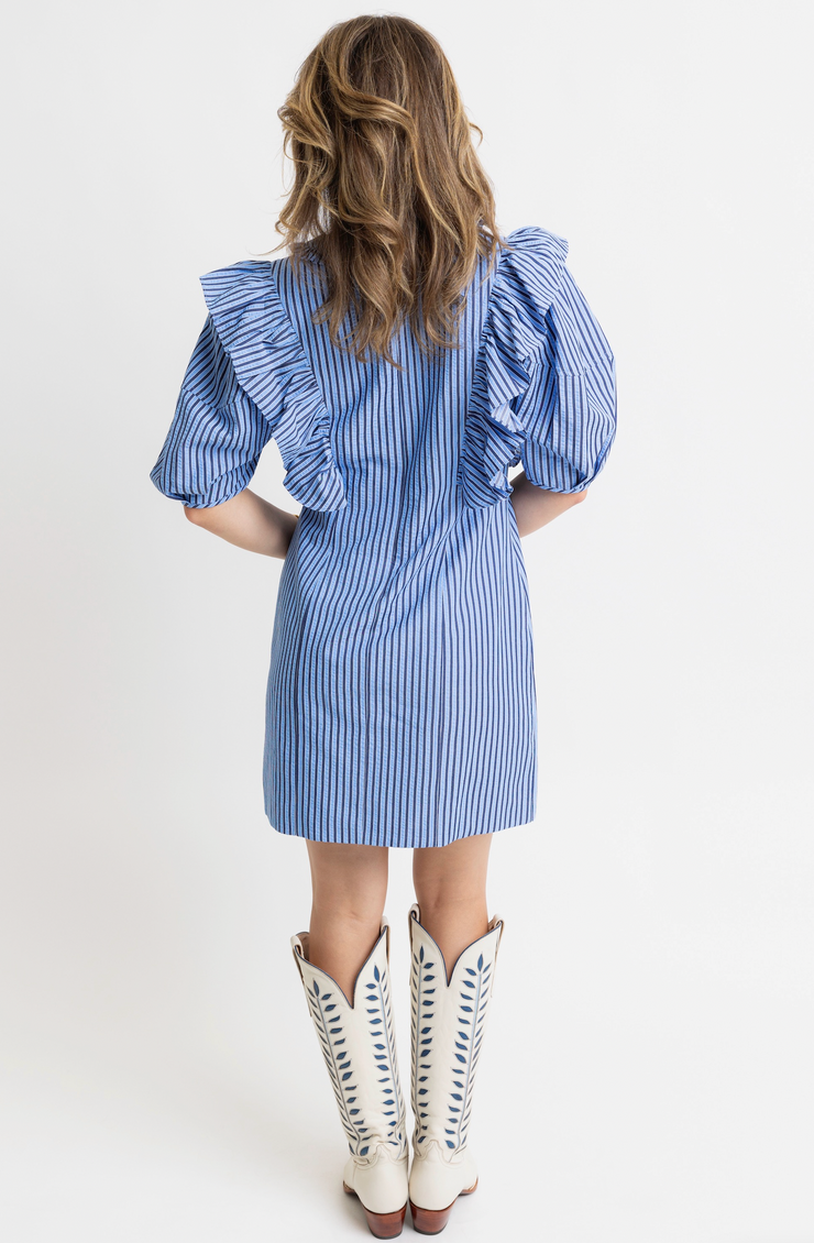 Molly Ruffle Dress | Blue Stripe