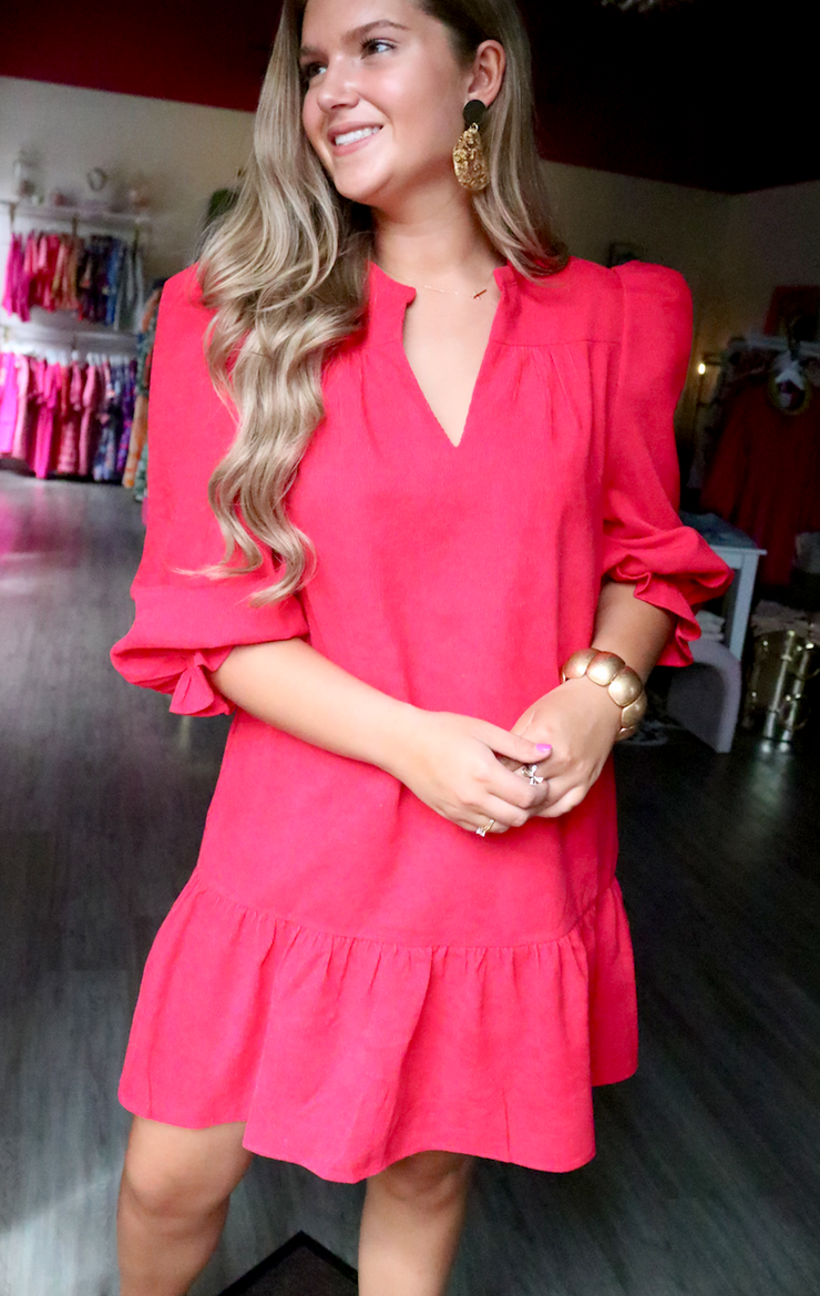 Brooklyn Corduroy Dress | Red