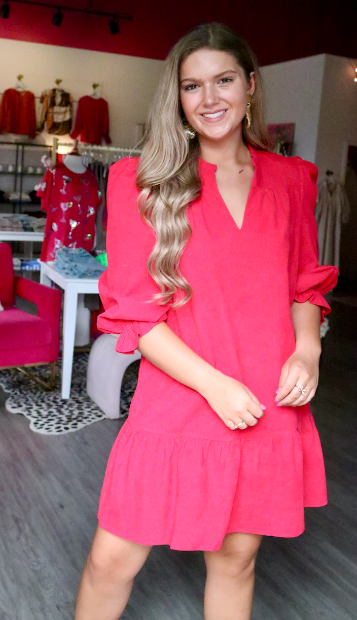 Brooklyn Corduroy Dress | Red