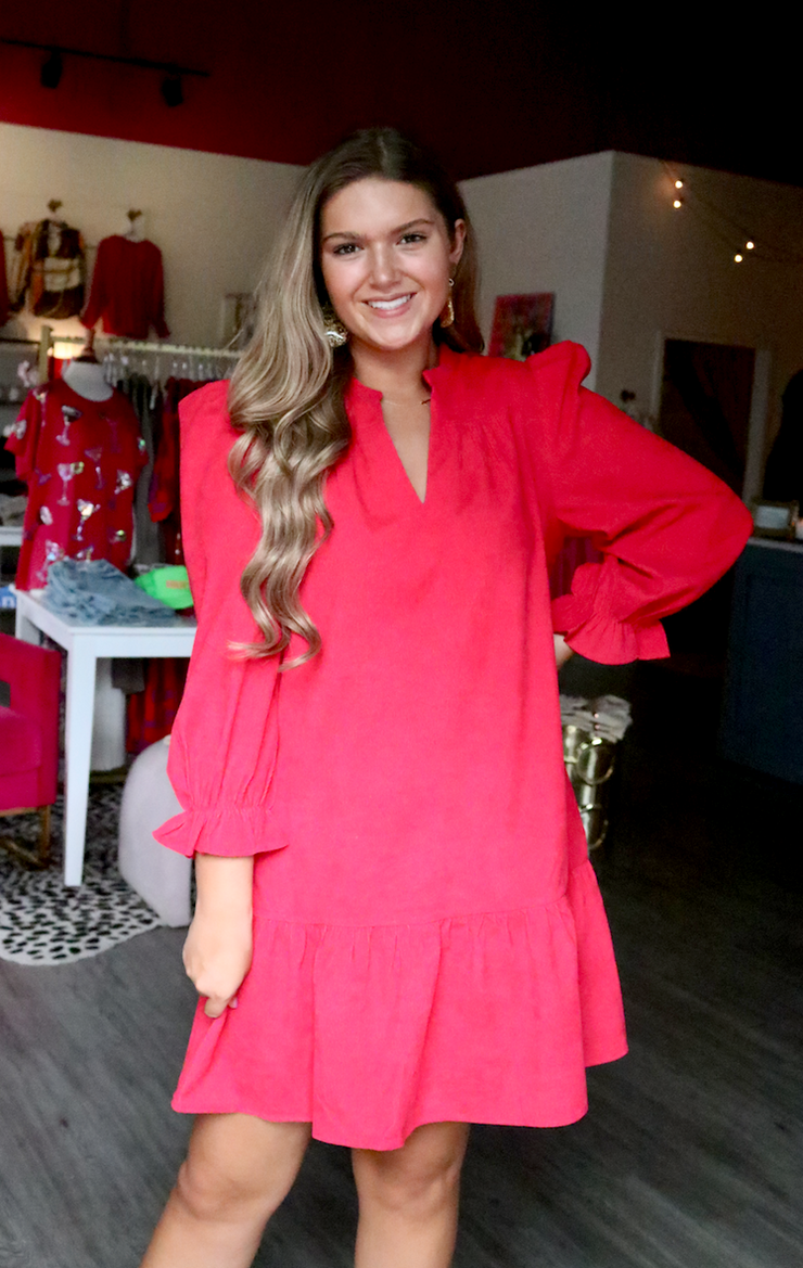 Brooklyn Corduroy Dress | Red