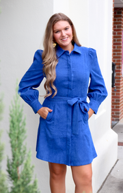 Bec Belted Corduroy Dress | Blue