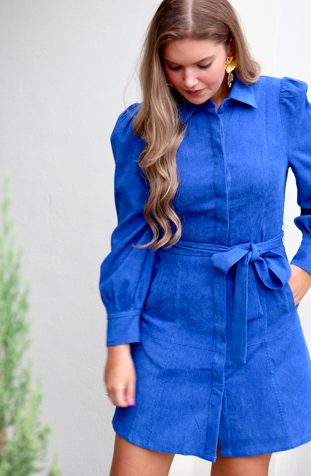 Bec Belted Corduroy Dress | Blue