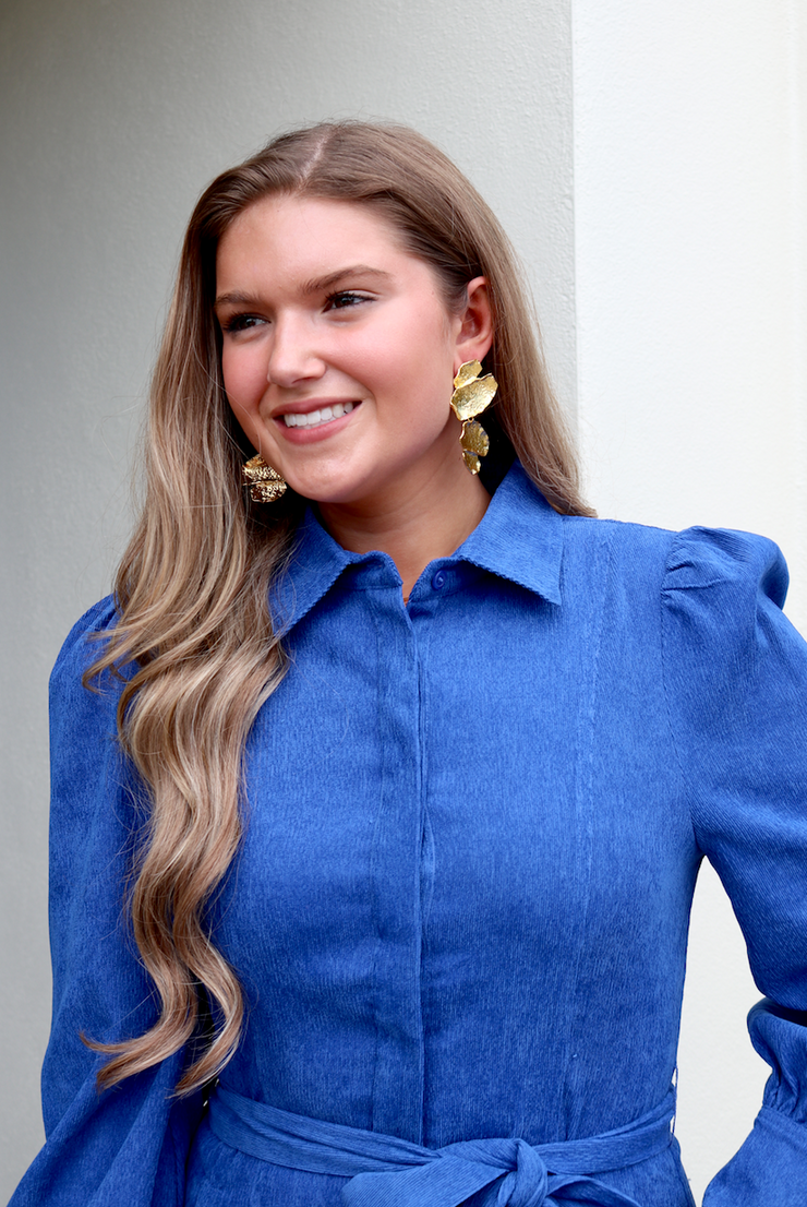 Bec Belted Corduroy Dress | Blue