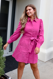 Bec Belted Corduroy Dress | Cerise