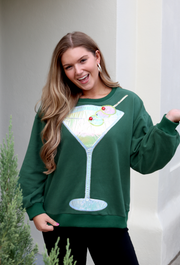 Olive Green Metallic Martini Sweatshirt