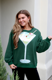 Olive Green Metallic Martini Sweatshirt