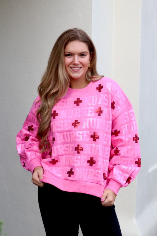 Pink 'Nurse" All Over Sweatshirt