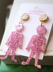 Pink Glitter Skeleton Earrings