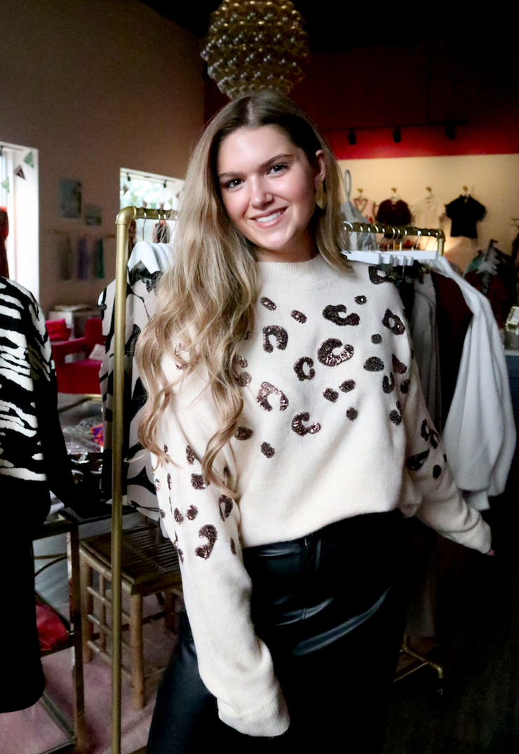 Lovely Leopard Sequin Sweater | Ivory