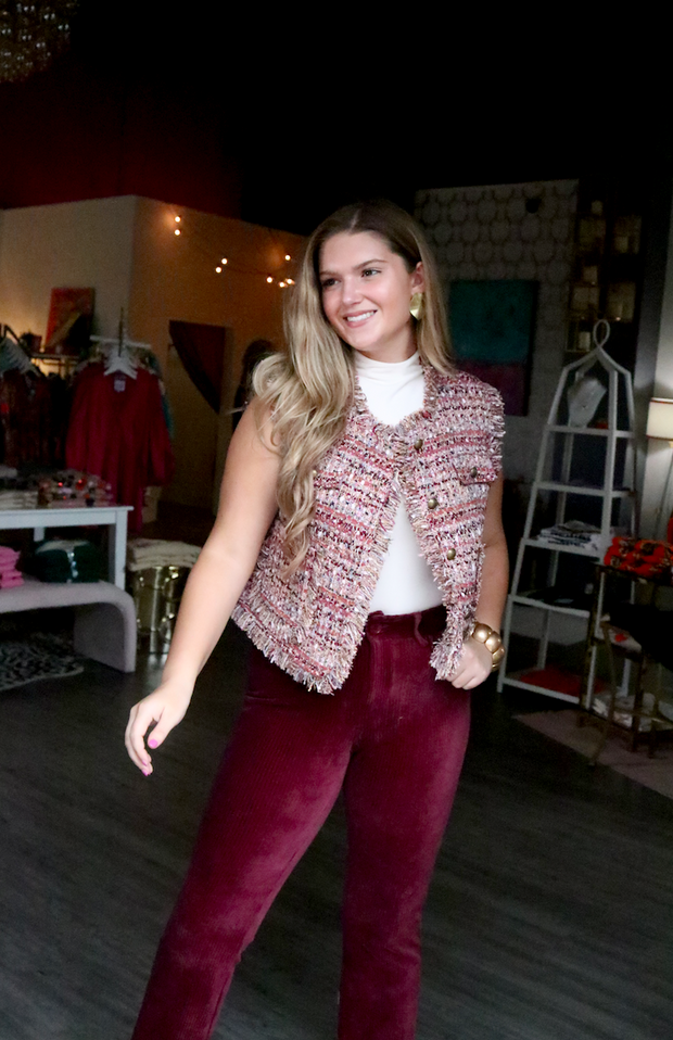 Gilet Tweed Vest | Wine Red