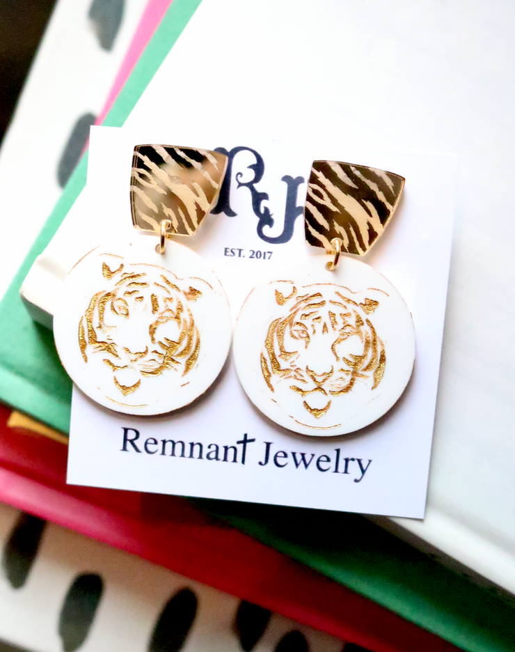 Etched Tiger Earring