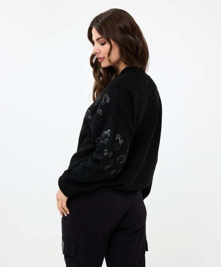 Lovely Leopard Sequin Sweater | Black