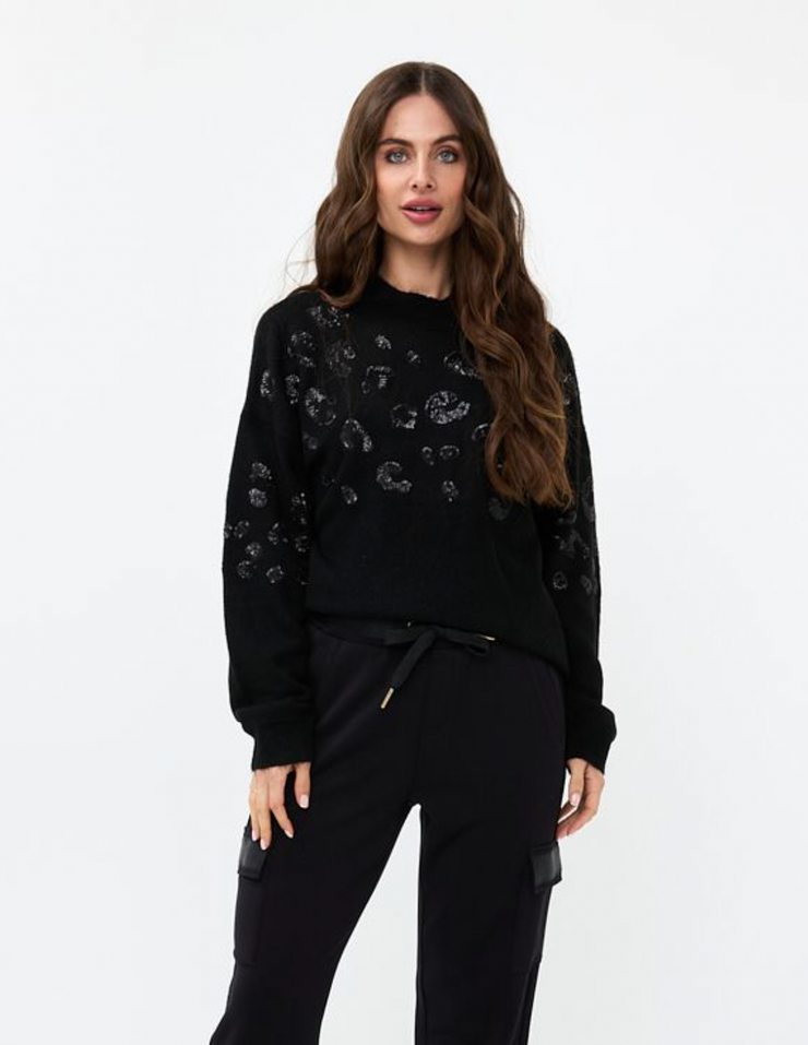 Lovely Leopard Sequin Sweater | Black