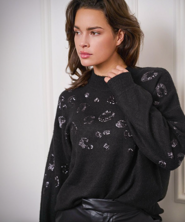 Lovely Leopard Sequin Sweater | Black