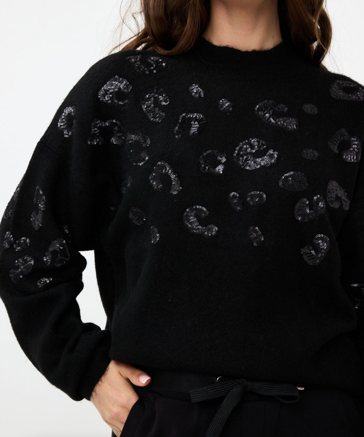 Lovely Leopard Sequin Sweater | Black