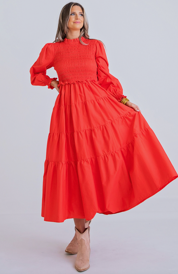 Lora Smocked Maxi Dress | Red Spice