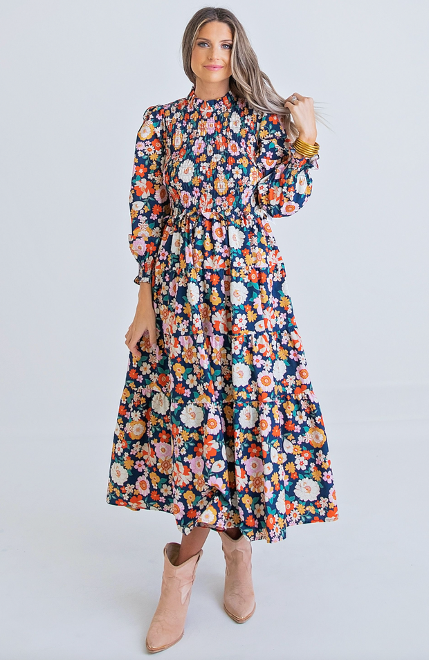 Lora Smocked Maxi Dress | Autumn Fields