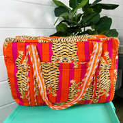 Quilted Duffle Overnight Bag | ORANGE / HOT PINK Tiger