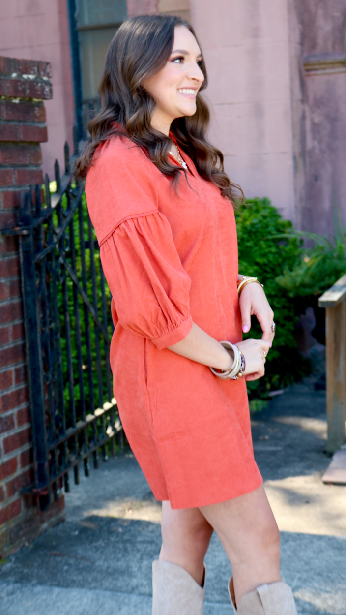 Vermont Corduroy Dress | Pumpkin Orange