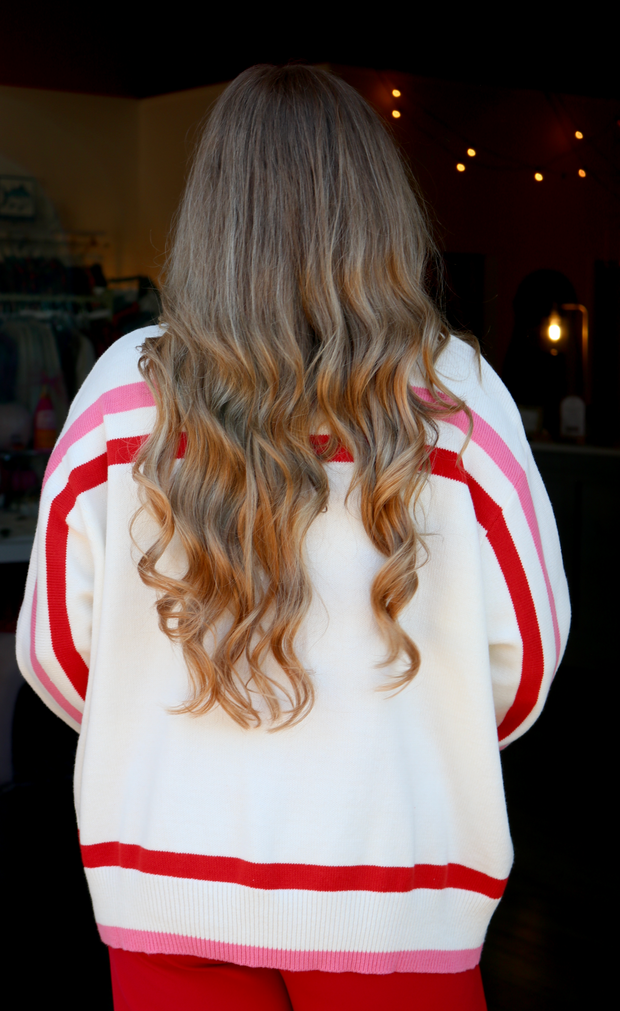 Red Pink & White Stripe 'Santa Baby' Fuzzy Santa Sweater