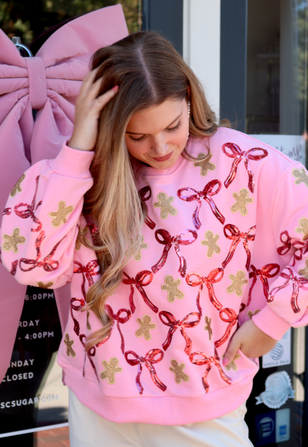 Light Pink Gingerbread Man & Bows Sweatshirt