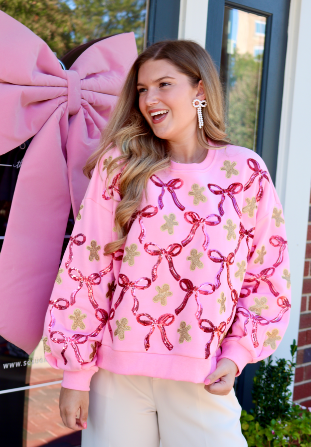 Light Pink Gingerbread Man & Bows Sweatshirt