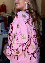 Light Pink Gingerbread Man & Bows Sweatshirt