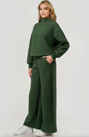 Quilted Zip 2Pc Top + Pant Set | FERN GREEN