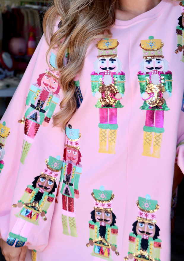 Nutcracker Balloon Sleeve Sweatshirt Dress | Light Pink