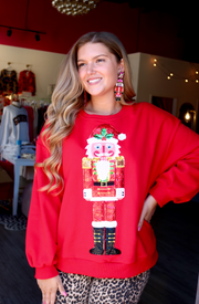 Red Metallic Santa Nutcracker Sweatshirt