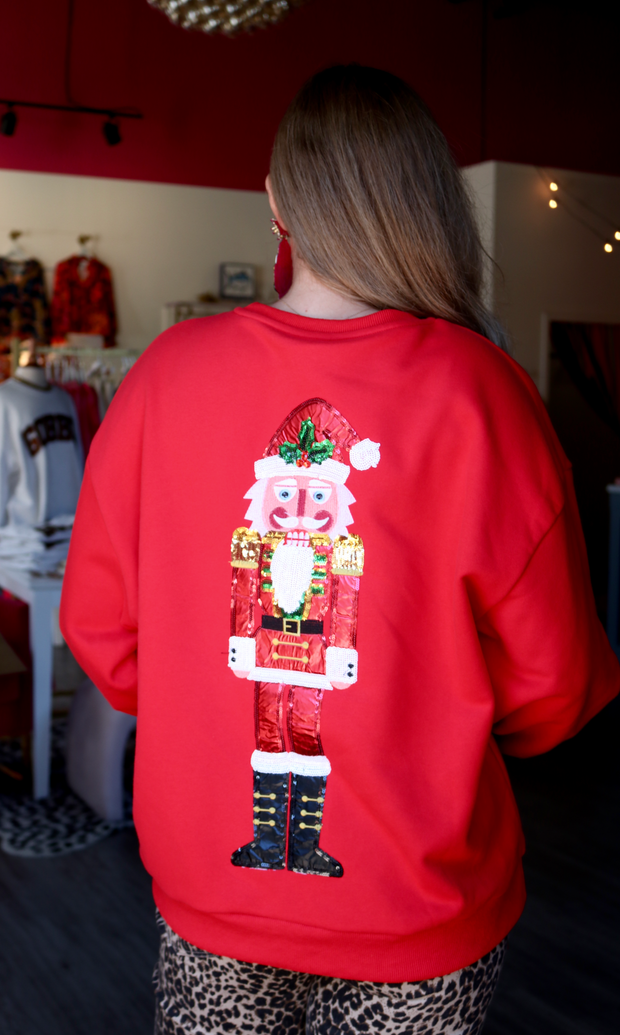 Red Metallic Santa Nutcracker Sweatshirt