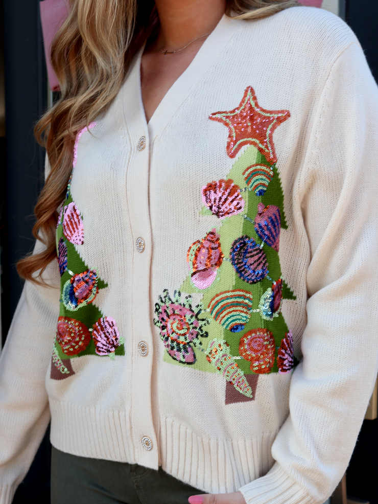 Ivory Shell Christmas Tree Cardigan