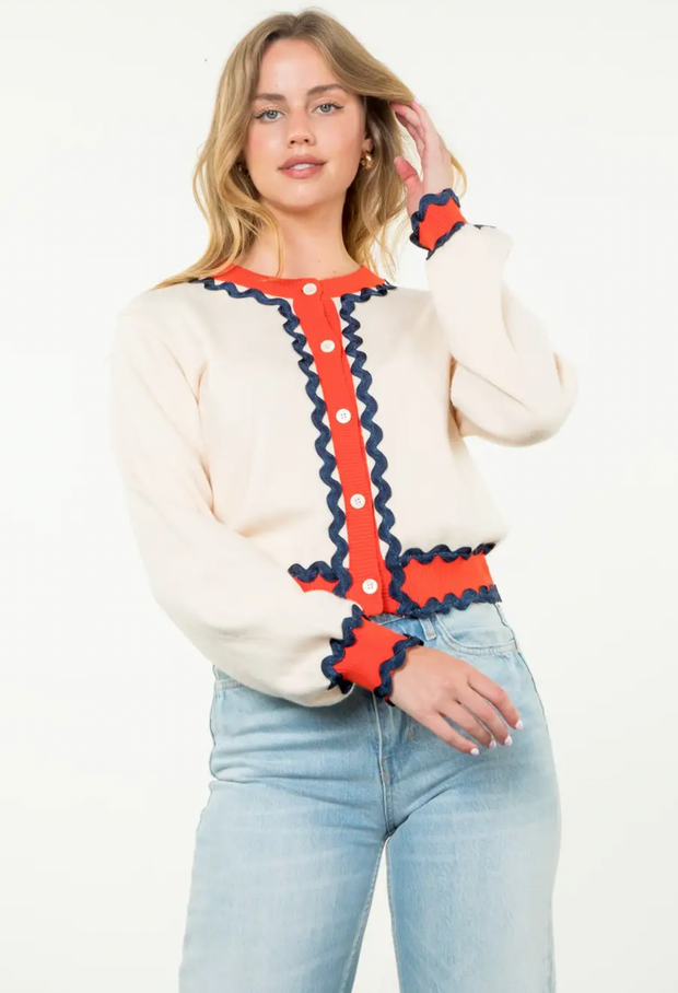 Ricki Sweater | Cream/Navy/Orange