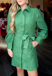 Bec Belted Corduroy Dress | Green